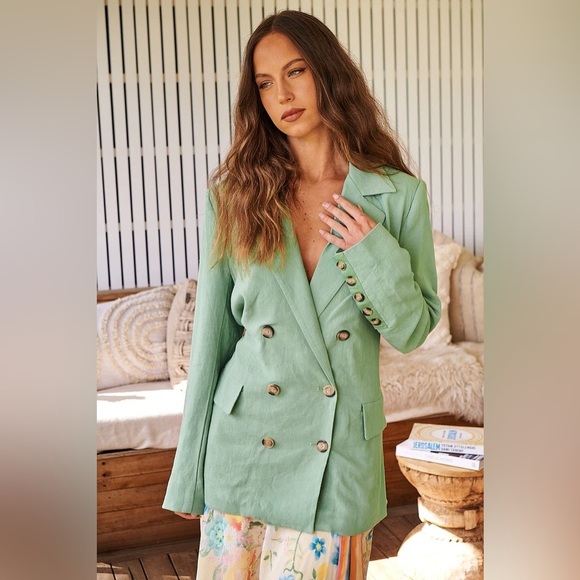 Free People Olivia Linen Blend Oversized Blazer Jacket in Pistachio Green Small - Picture 9 of 13